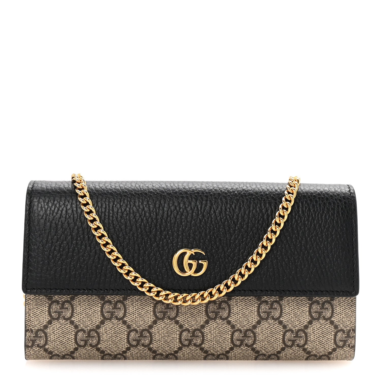Gucci Dollar Calfskin GG Supreme Monogram Petite GG Marmont Wallet Chain Bag Black Beige Ebony 1 of 11