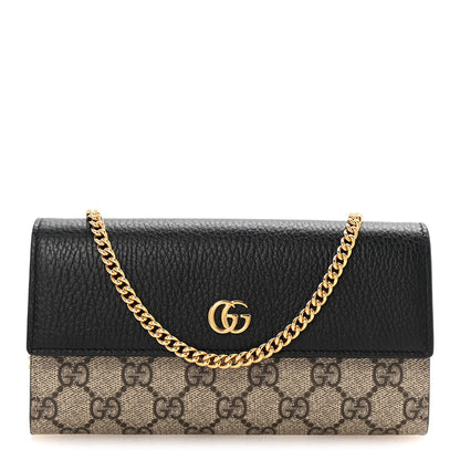 Gucci Dollar Calfskin GG Supreme Monogram Petite GG Marmont Wallet Chain Bag Black Beige Ebony 1 of 11