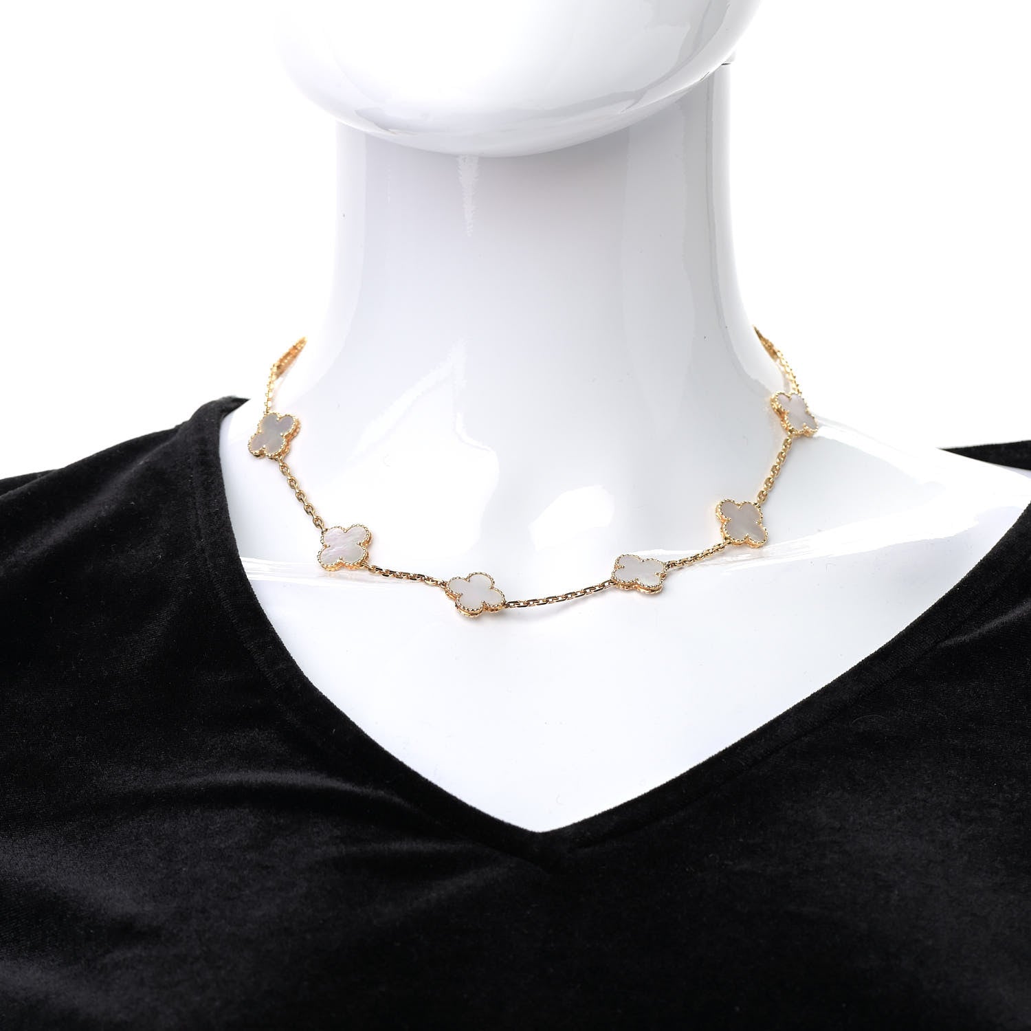 Van Cleef & Arpels 18K Yellow Gold Mother of Pearl 10 Motifs Vintage Alhambra Necklace 2 of 6