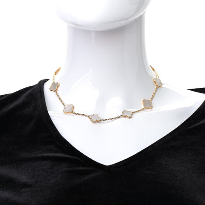 Van Cleef & Arpels 18K Yellow Gold Mother of Pearl 10 Motifs Vintage Alhambra Necklace 2 of 6