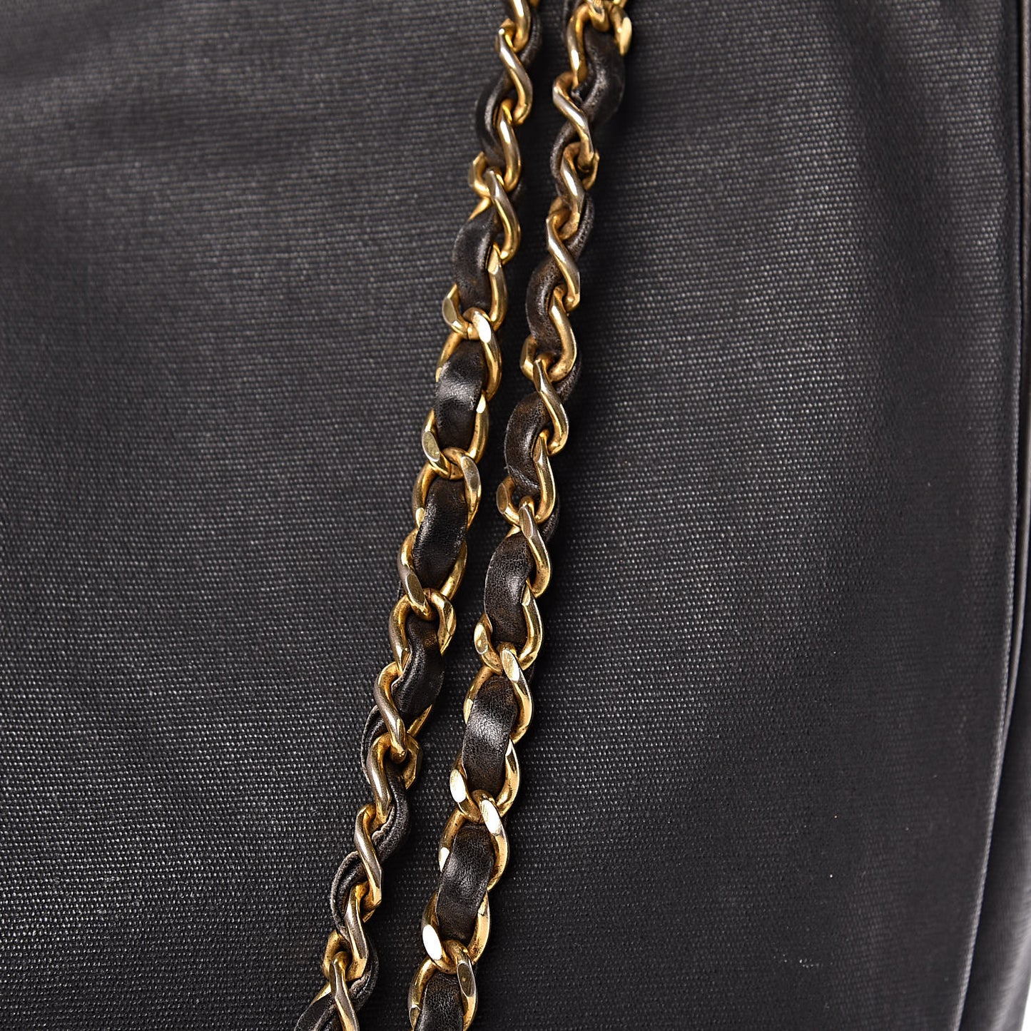 Canvas Calfskin Shopping Tote Black
