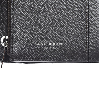 Saint Laurent Grain De Poudre Matelasse Chevron Monogram Compact Tri Fold Wallet Earth 6 of 8