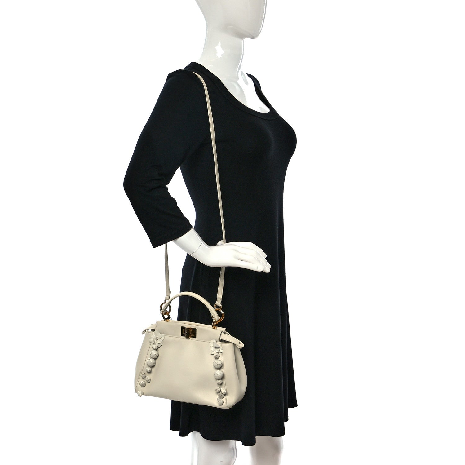 Fendi Nappa Rosebud Mini Peekaboo Iconic Satchel Bianco 2 of 11