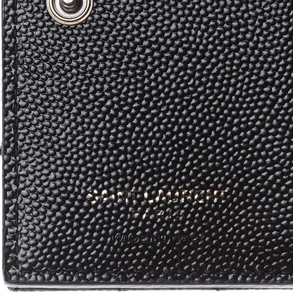 Saint Laurent Grain De Poudre Matelasse Chevron Monogram Zipped Card Case Black 6 of 7