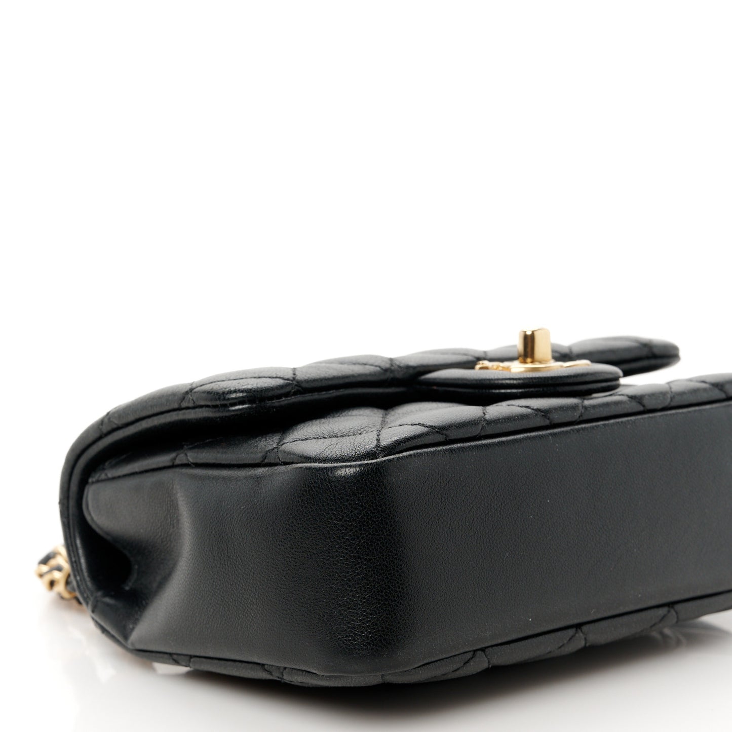 Shiny Lambskin Quilted Pearl Twist Mini Square Flap Black