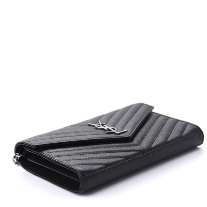 Saint Laurent Grain De Poudre Matelasse Chevron Monogram Chain Wallet Black 4 of 11