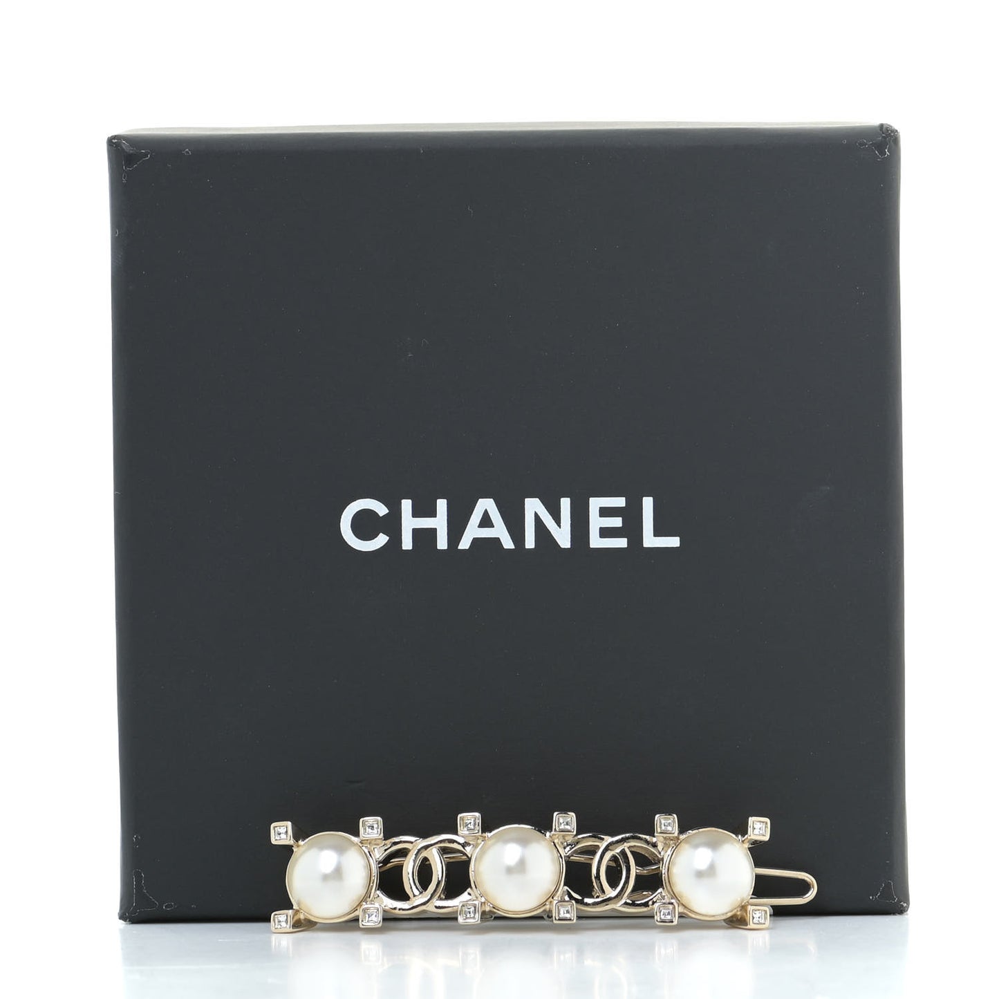 Pearl Crystal CC Hair Clip Gold