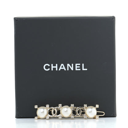 Chanel Pearl Crystal CC Hair Clip Gold 5 of 5