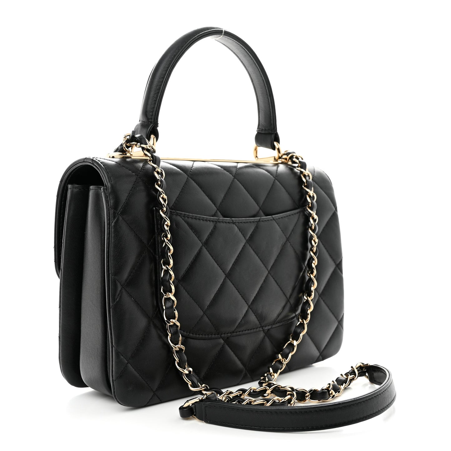 Lambskin Quilted Small Trendy CC Dual Handle Flap Bag Black