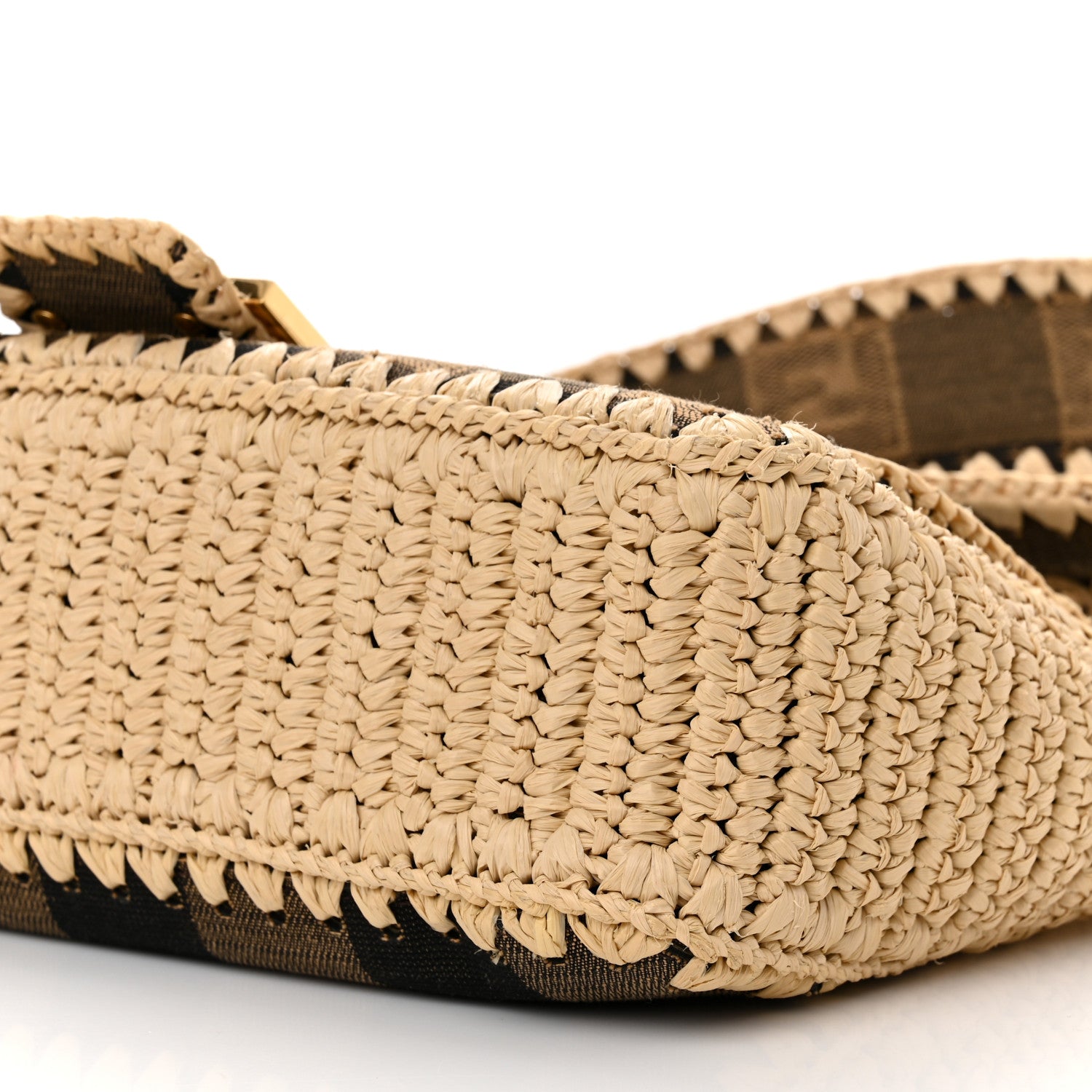 Fendi Fabric Jacquard Raffia Straw Pequin Gingham Woven Baguette Beige Black Natural 9 of 10