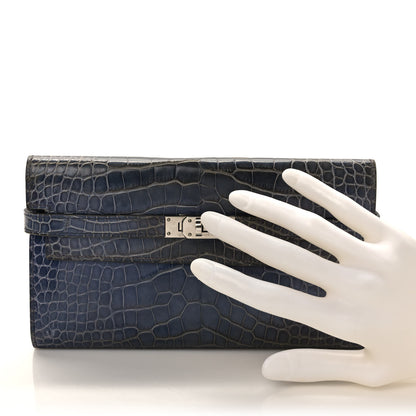 Hermes Matte Alligator Kelly Longue Wallet Bleu De Malte 2 of 6