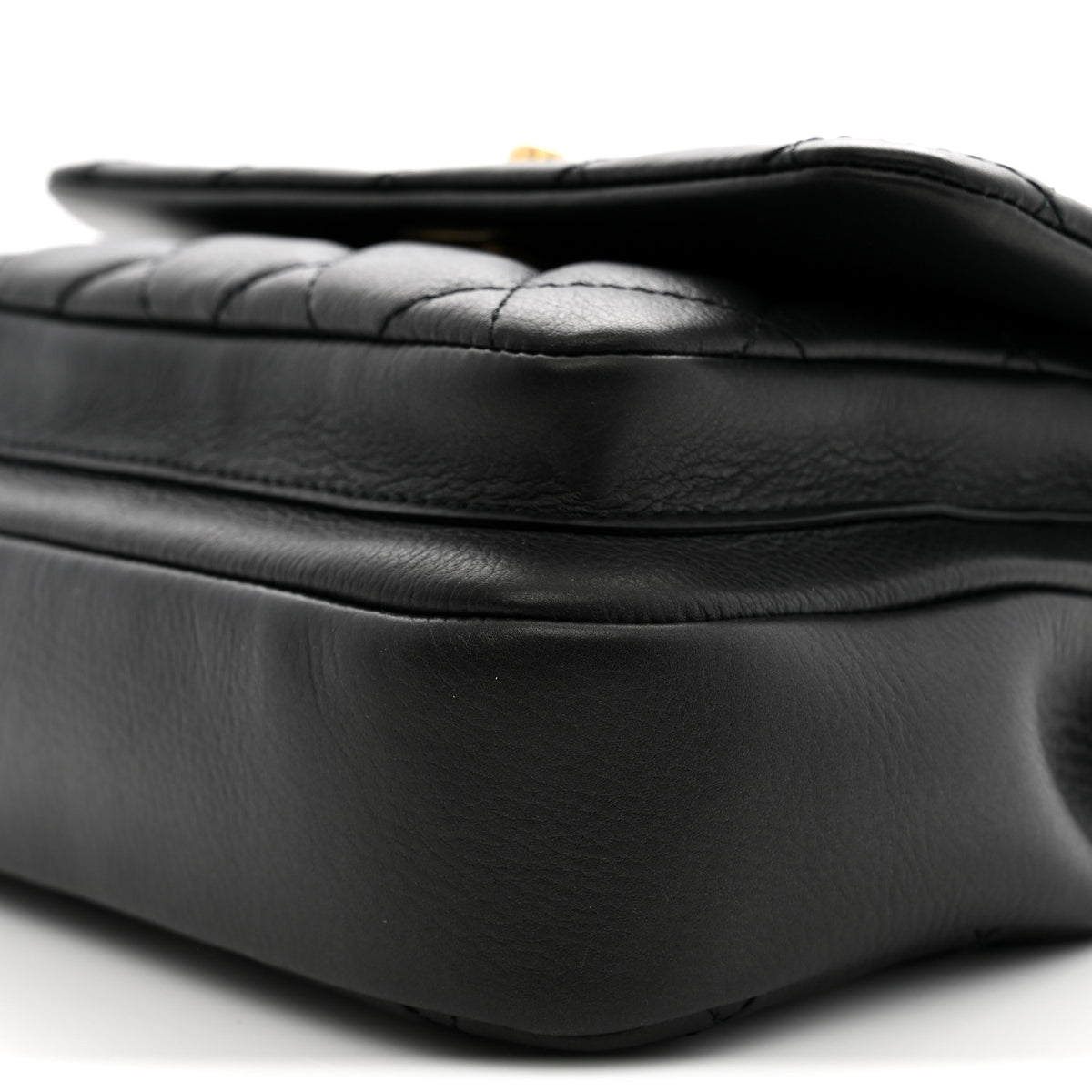 Calfskin Quilted Top Handle Flap Black