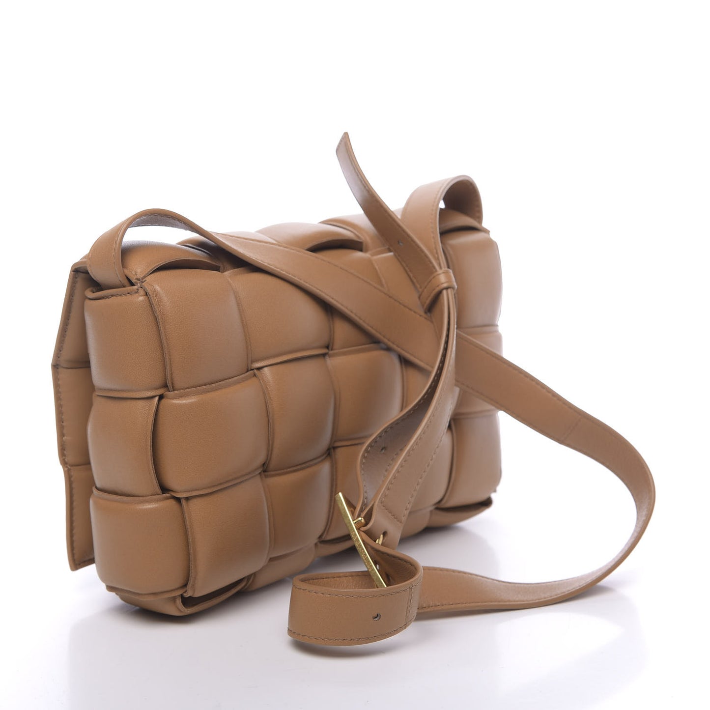 Nappa Maxi Intreccio Padded Cassette Crossbody Bag Caramel