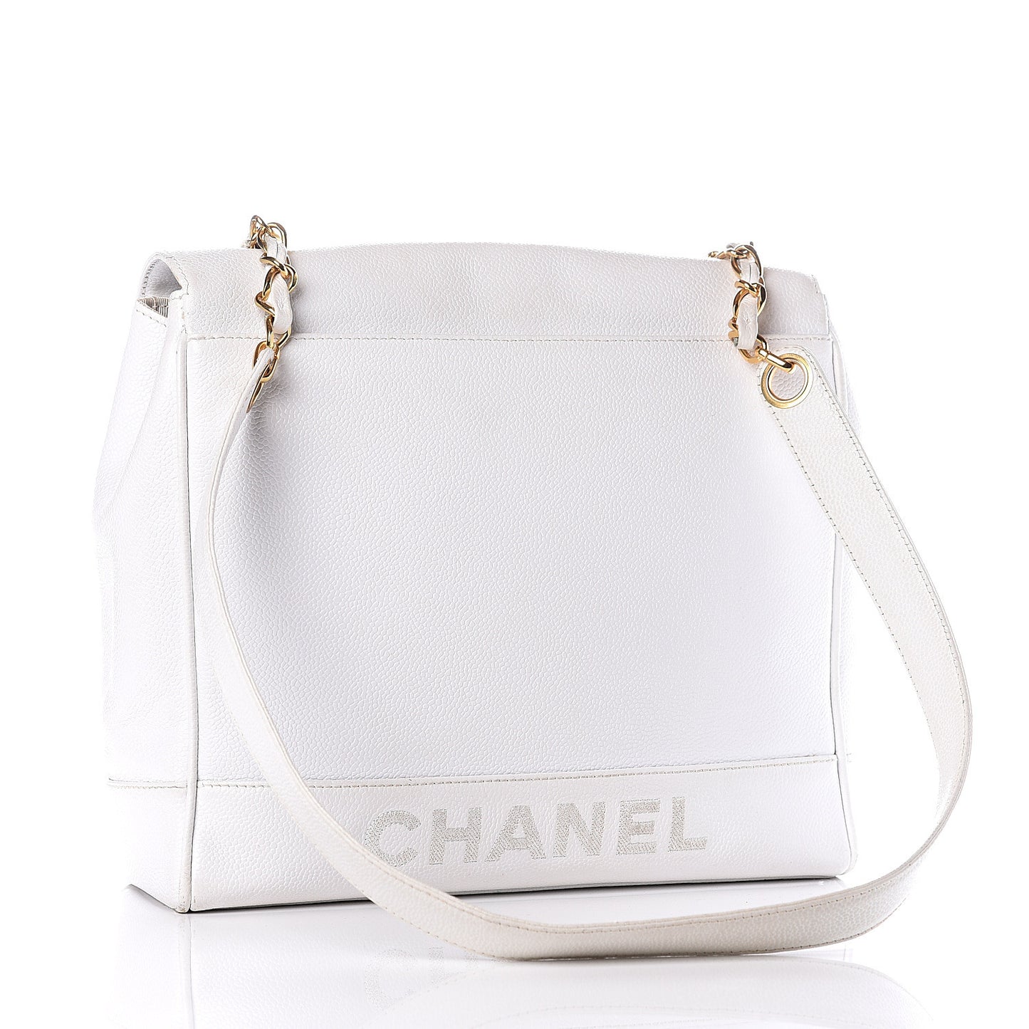 Caviar Flap Shoulder Bag White