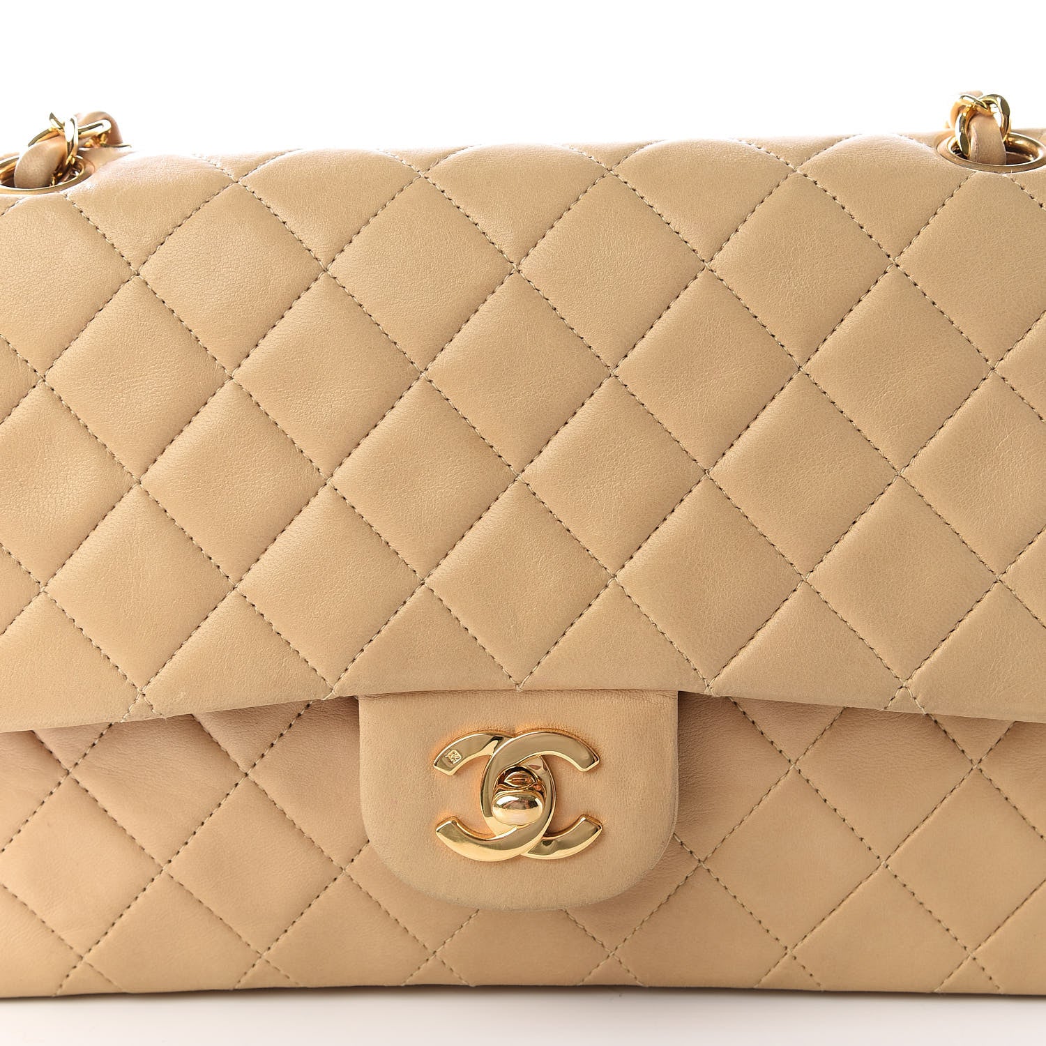Chanel Lambskin Quilted Medium Double Flap Beige 18 of 18