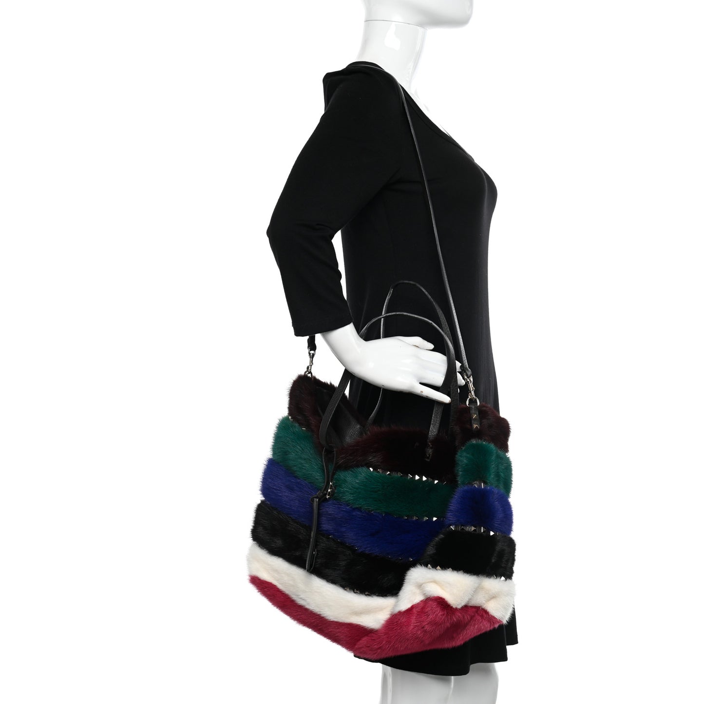 Mink Fur Rockstud Large Tote Multicolor