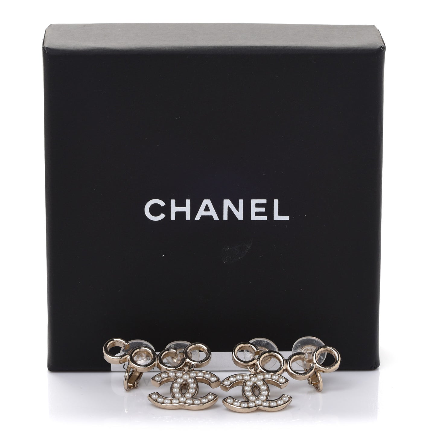 Metal Pearl CC Coco Climber Clip On Earrings Gold