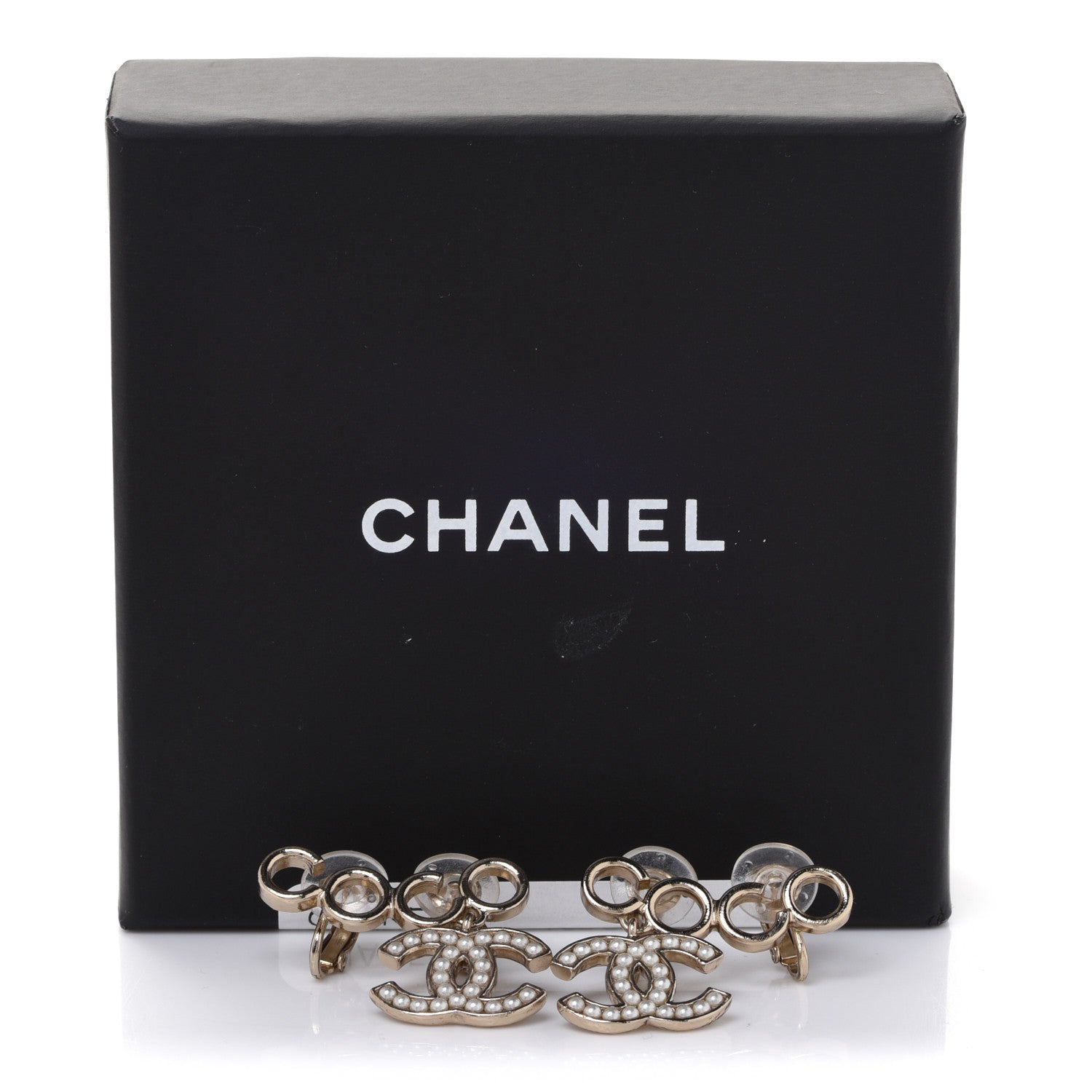 Chanel Metal Pearl CC Coco Climber Clip On Earrings Gold 5 of 5