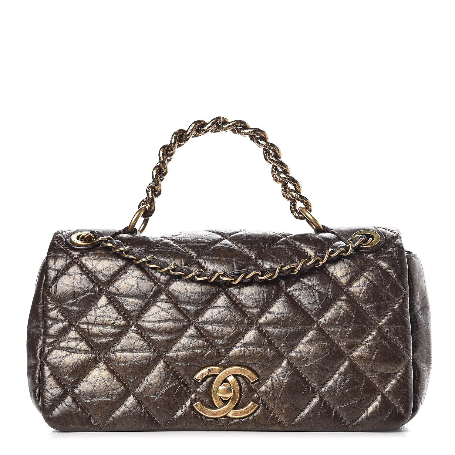 Chanel Metallic Aged Calfskin Quilted Medium Pondichery Flap Bronze 1 of 10