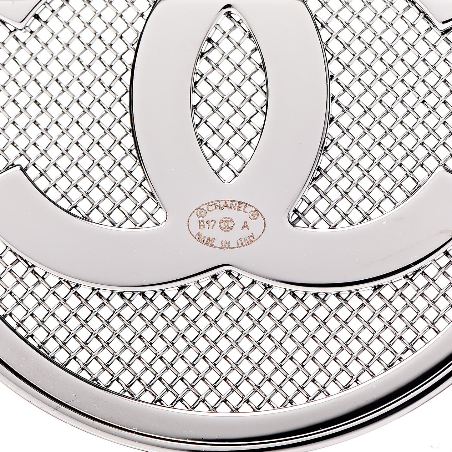 Mesh Circle CC Brooch Silver