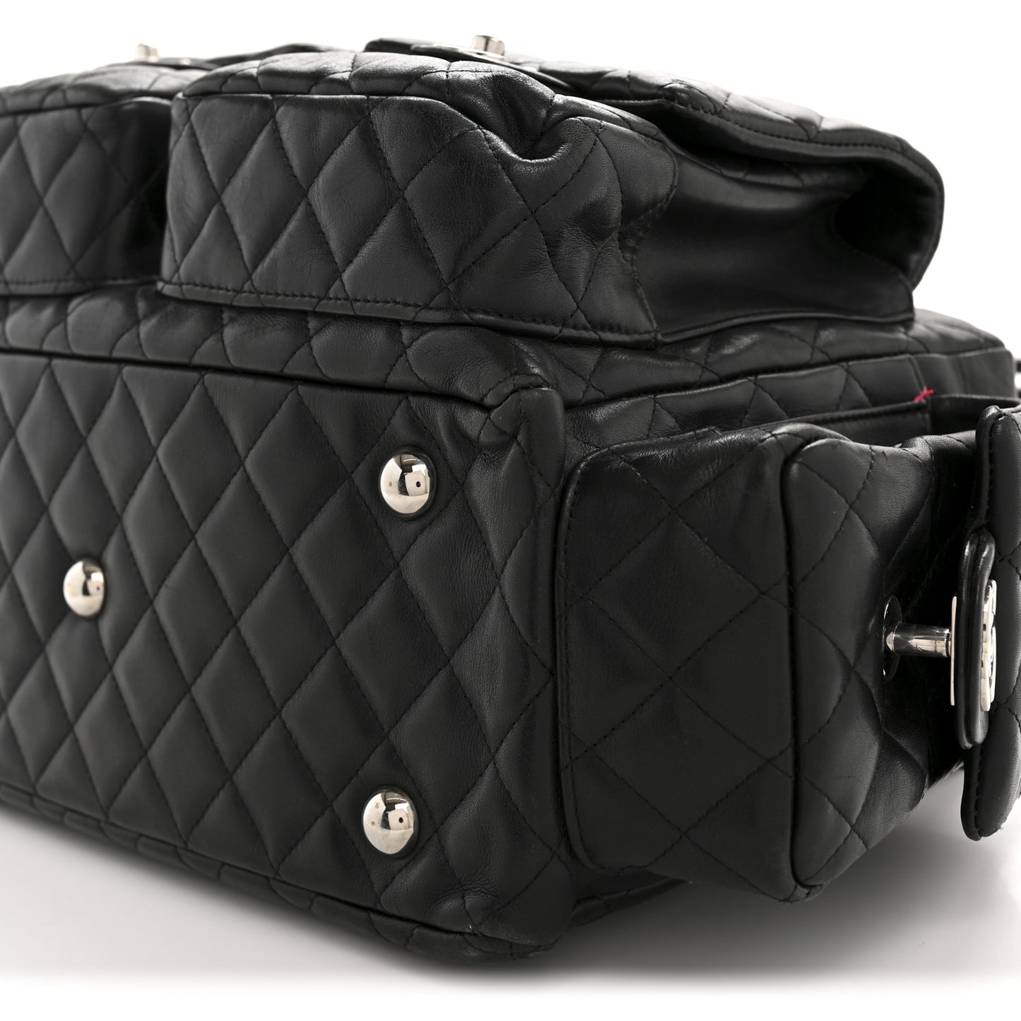 Calfskin Quilted Large Cambon Multipocket Reporter Black