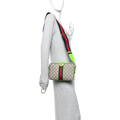 Gucci GG Supreme Monogram Textured Dollar Calfskin Web Ophidia Wristlet Shoulder Bag Beige Ebony Green 2 of 10