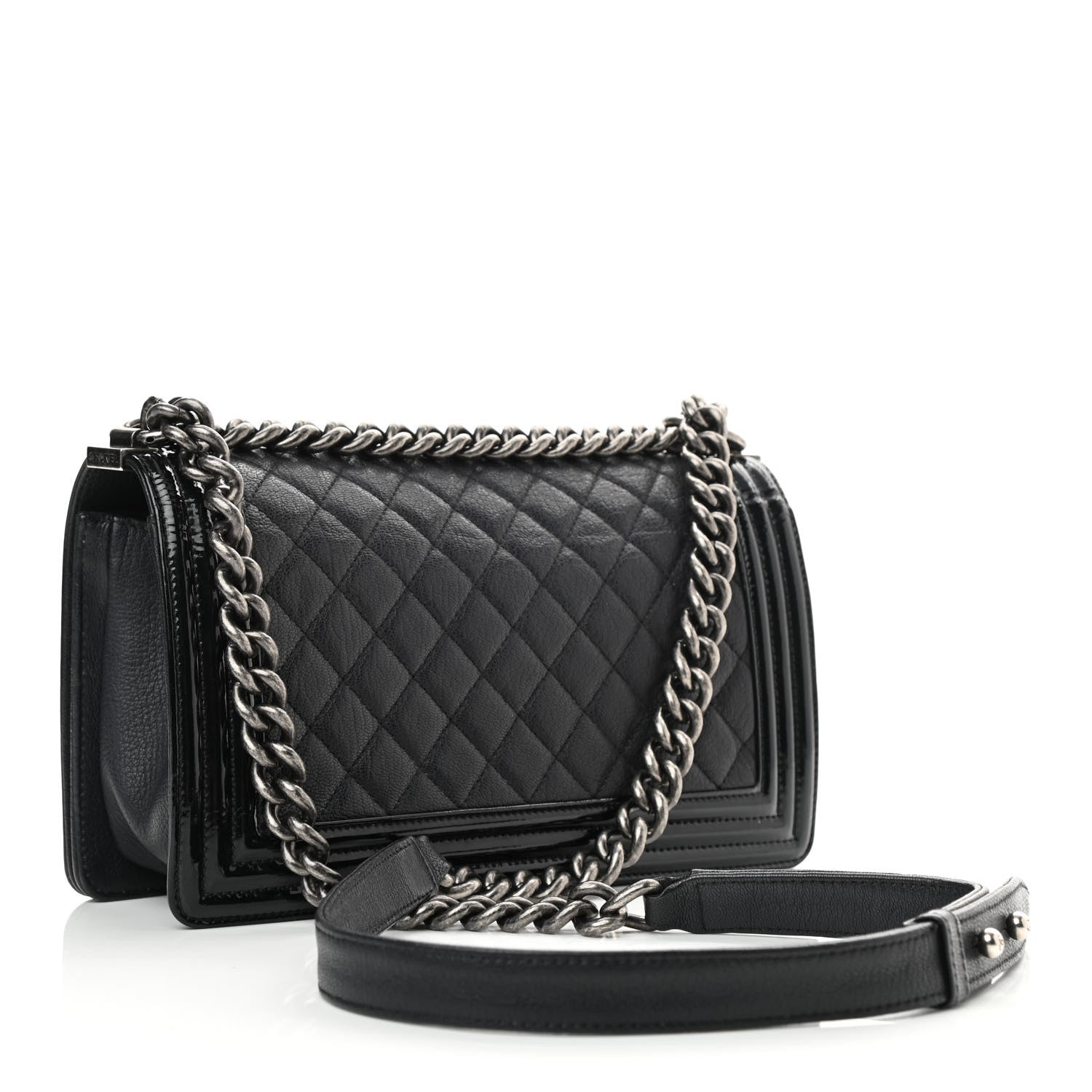 Chanel Goatskin Quilted Patent Medium Duo Boy Flap Black 2 of 9