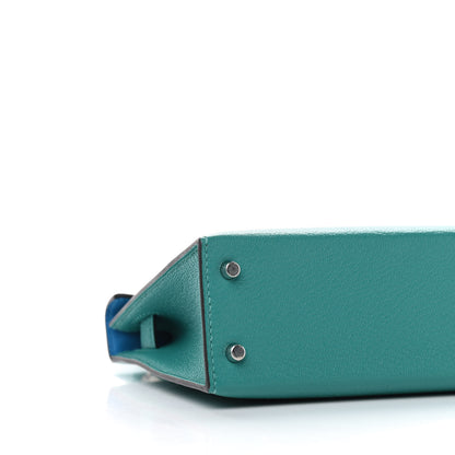 Hermes Chevre Mysore Verso Mini Kelly Sellier 20 Vert Verone Bleu Zanzibar 8 of 10