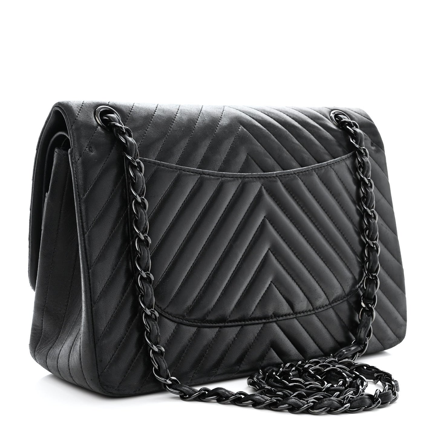 Lambskin Chevron Quilted Jumbo Double Flap So Black