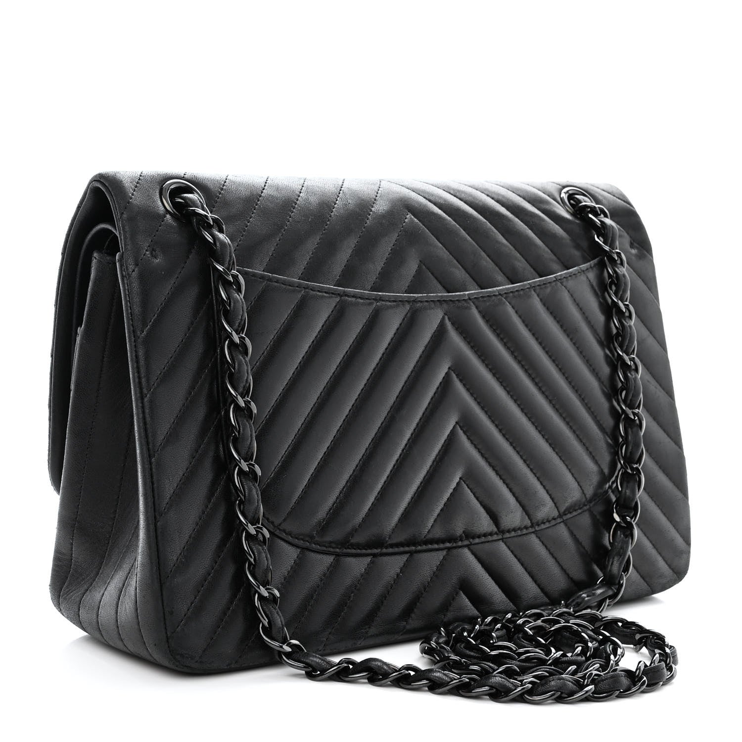 Chanel Lambskin Chevron Quilted Jumbo Double Flap So Black 3 of 13