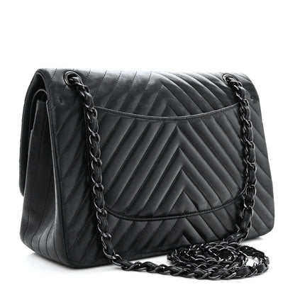 Chanel Lambskin Chevron Quilted Jumbo Double Flap So Black 3 of 13