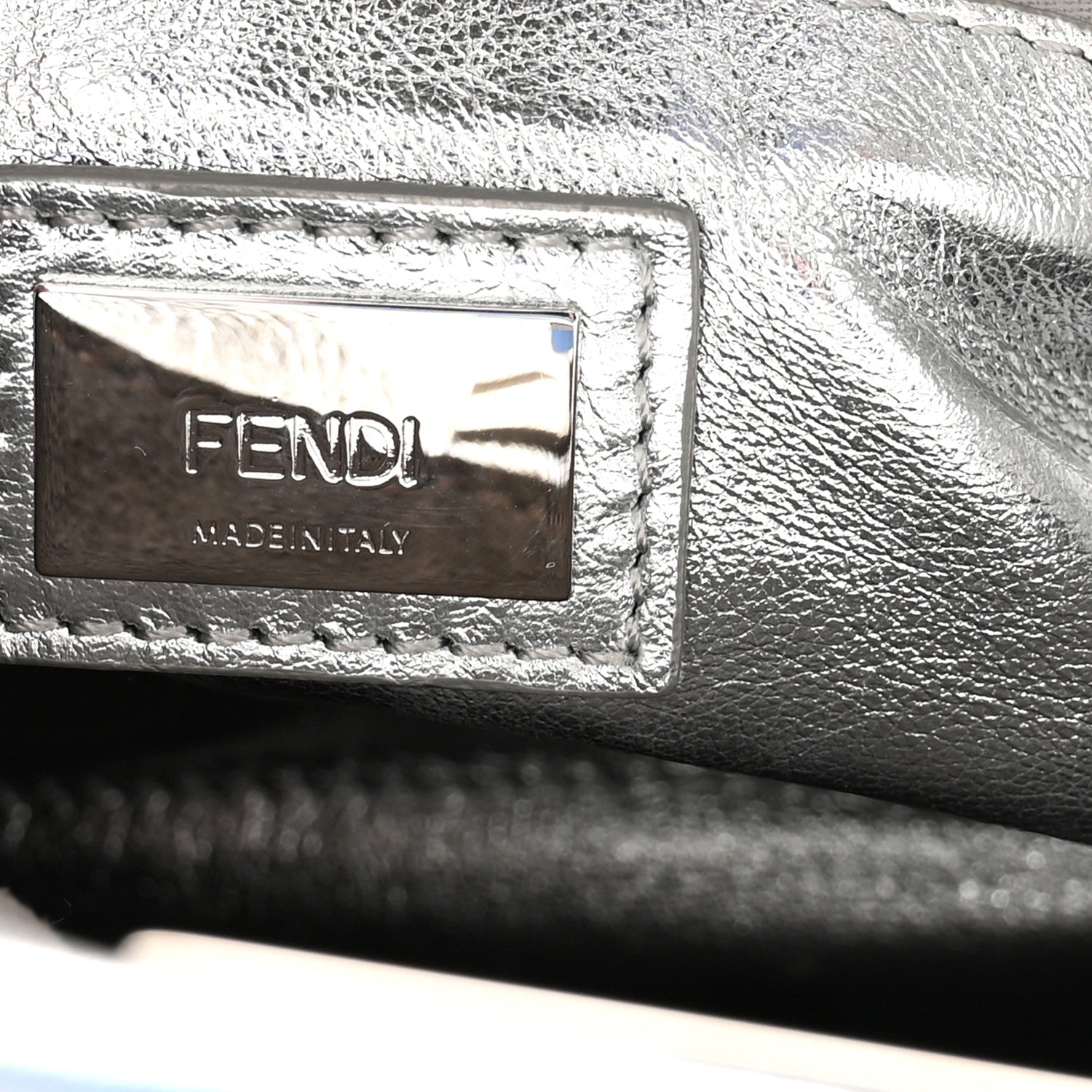 Fendi Vitello Catalan Mirror Mini Peekaboo Iconic Satchel Argento 6 of 9