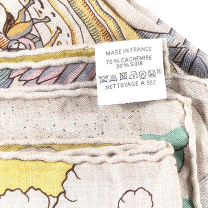 Hermes Cashmere Silk Cosmographia Universalis Shawl 140 Naturel Jaune Rose Pale 3 of 3