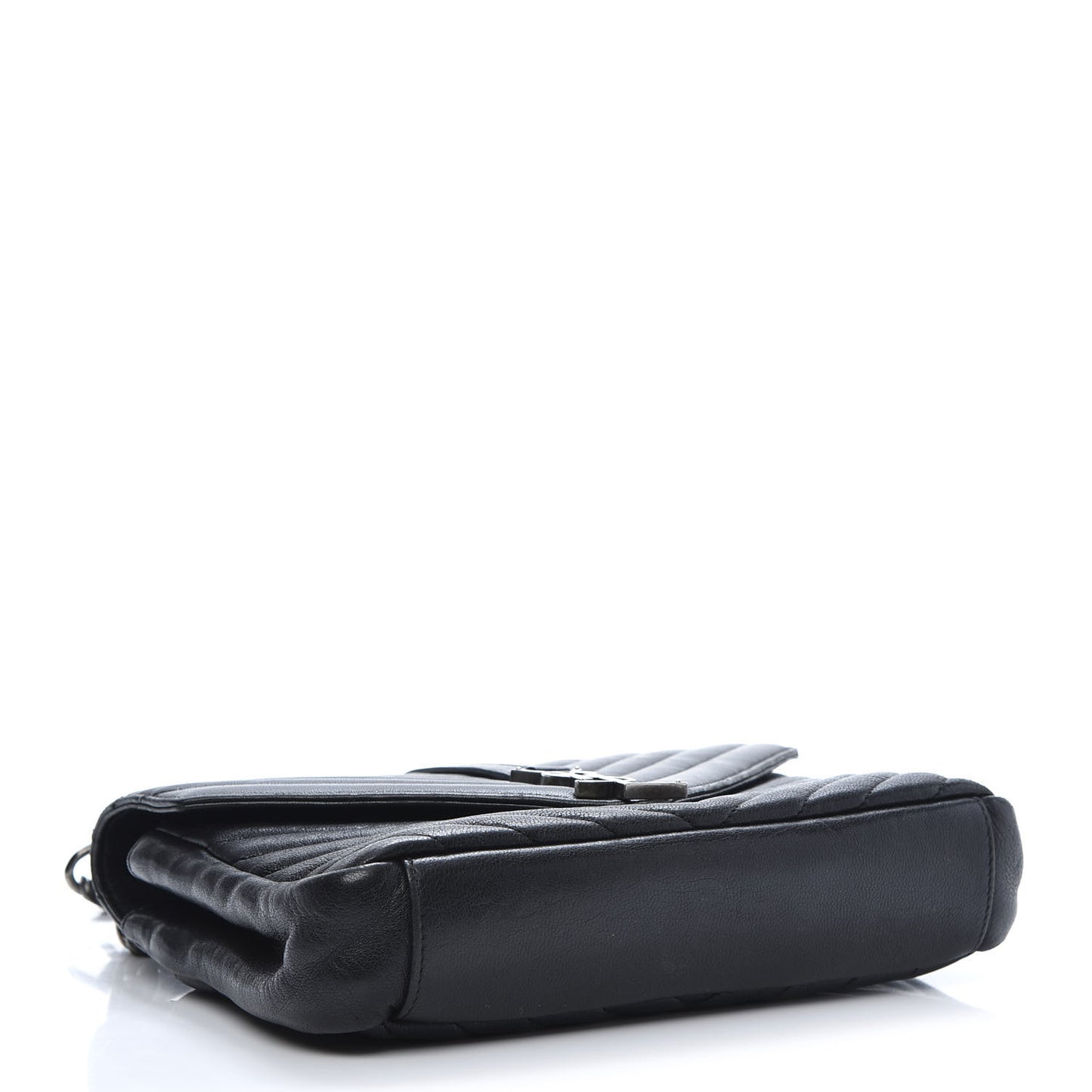 Sheepskin Matelasse Chevron Monogram Medium College Bag Black
