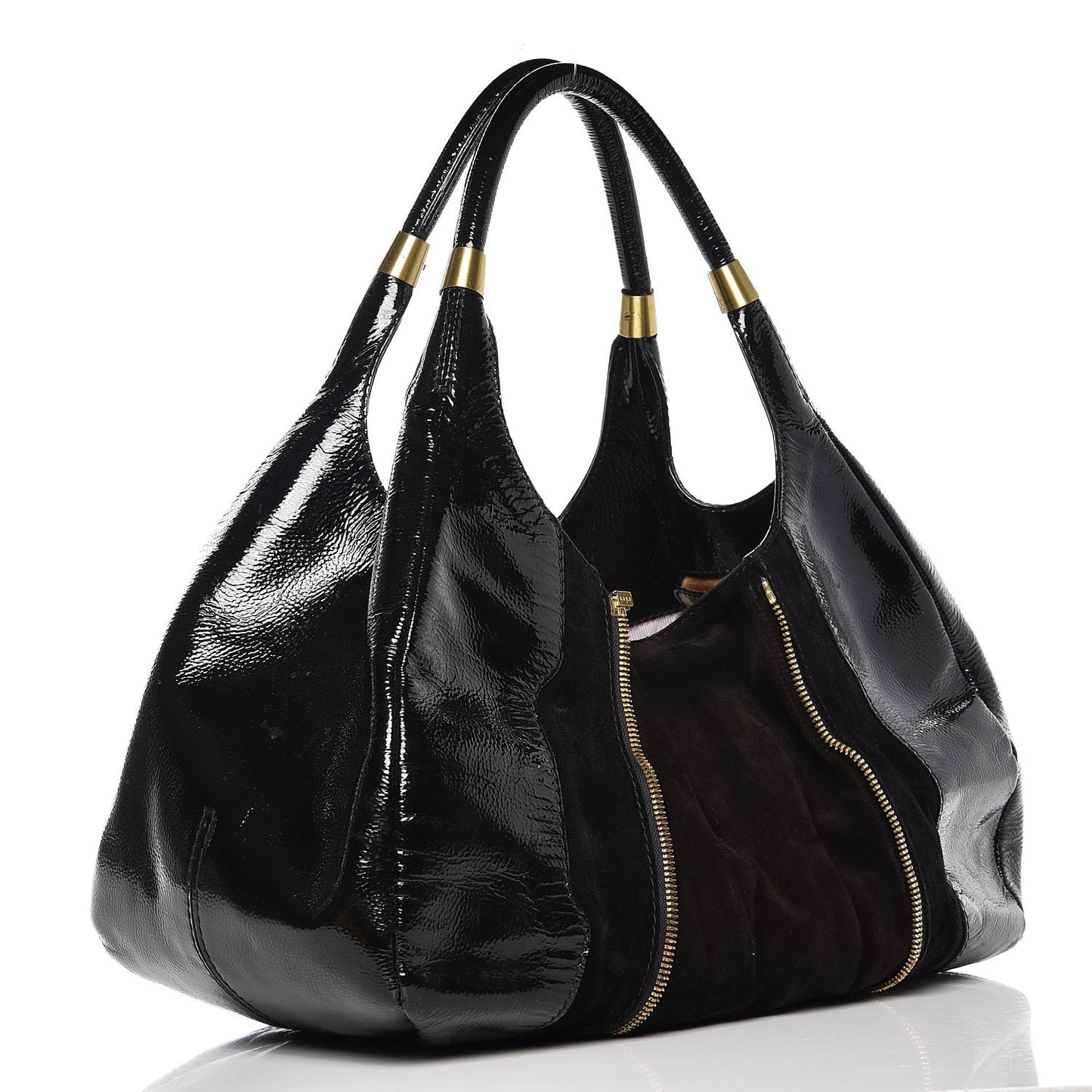 Patent Suede Mandah Shoulder Bag Black