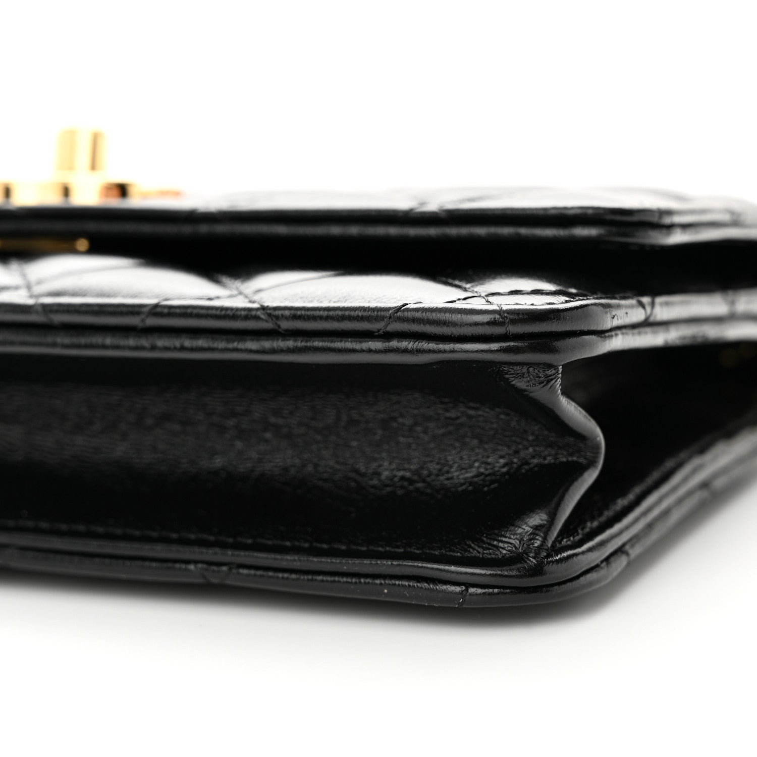 Chanel Shiny Lambskin Quilted Golden Links Wallet On Chain WOC Black 11 of 12
