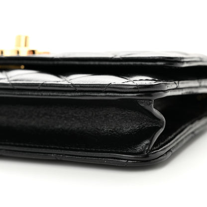 Chanel Shiny Lambskin Quilted Golden Links Wallet On Chain WOC Black 11 of 12