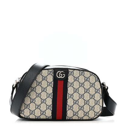 Gucci GG Supreme Monogram Textured Dollar Calfskin Web Small Ophidia Camera Bag Beige Blue 1 of 12