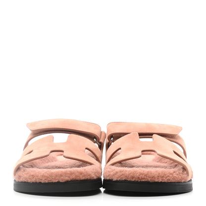 Hermes Suede Goatskin Woolskin Womens Chypre Sandals 37 Rose Aube 2 of 8