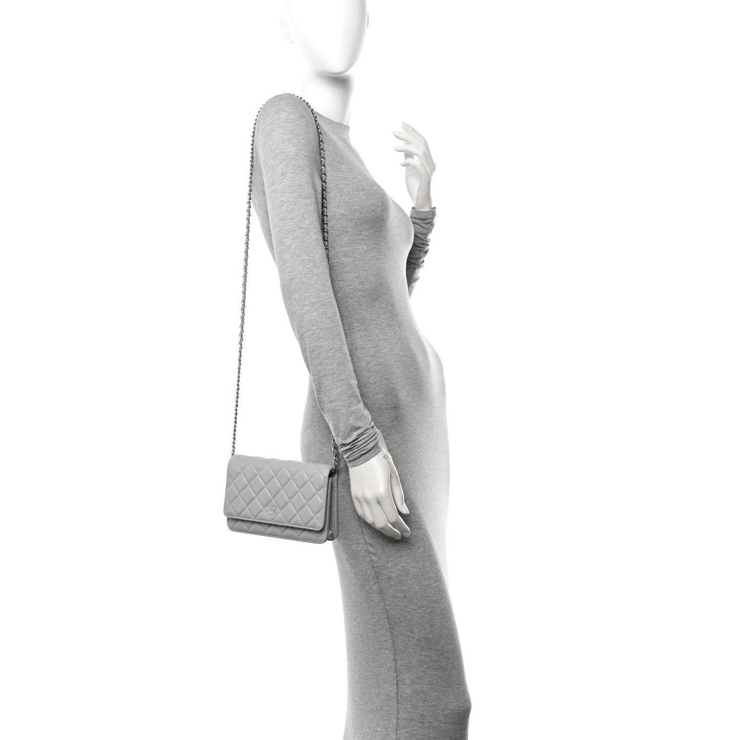 Lambskin Quilted Wallet On Chain WOC Grey