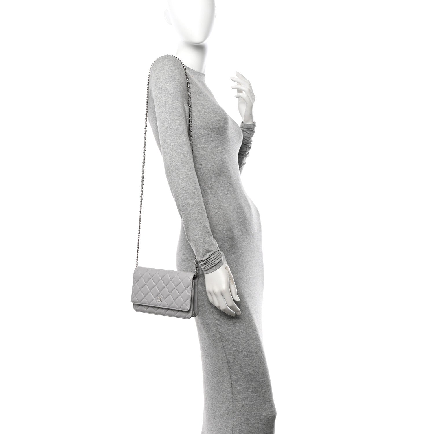 Chanel Lambskin Quilted Wallet On Chain WOC Grey 2 of 12