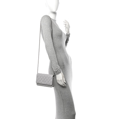 Chanel Lambskin Quilted Wallet On Chain WOC Grey 2 of 12