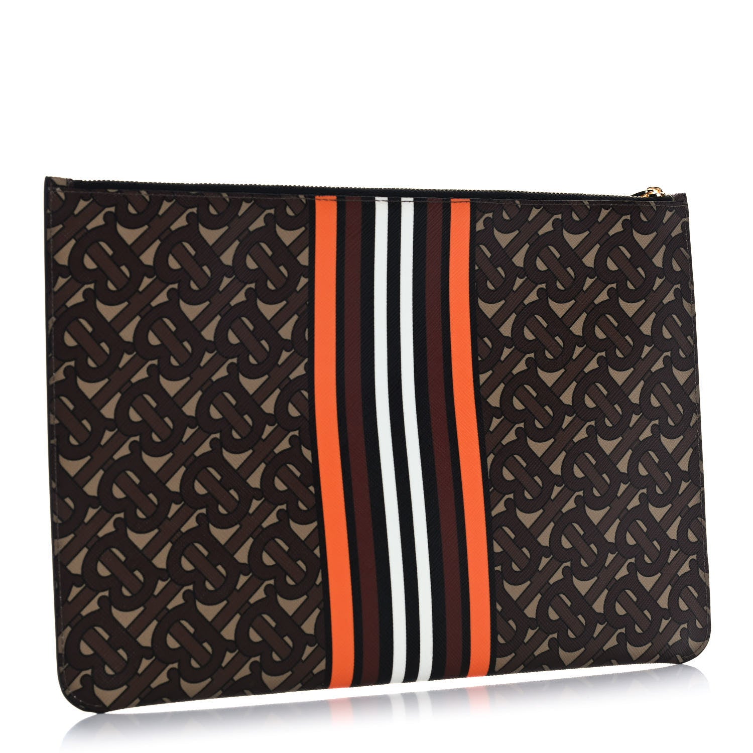 Burberry E-Canvas Monogram Stripe Zip Pouch Brown Orange 3 of 9