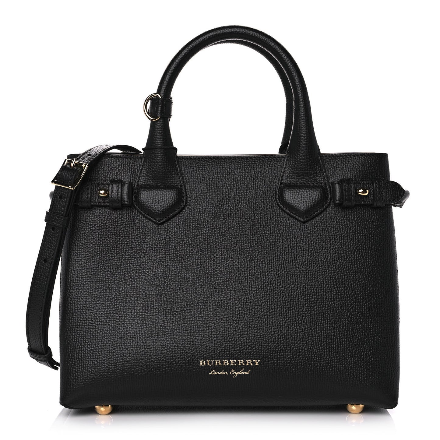 Grainy Calfskin House Check Small Banner Tote Black