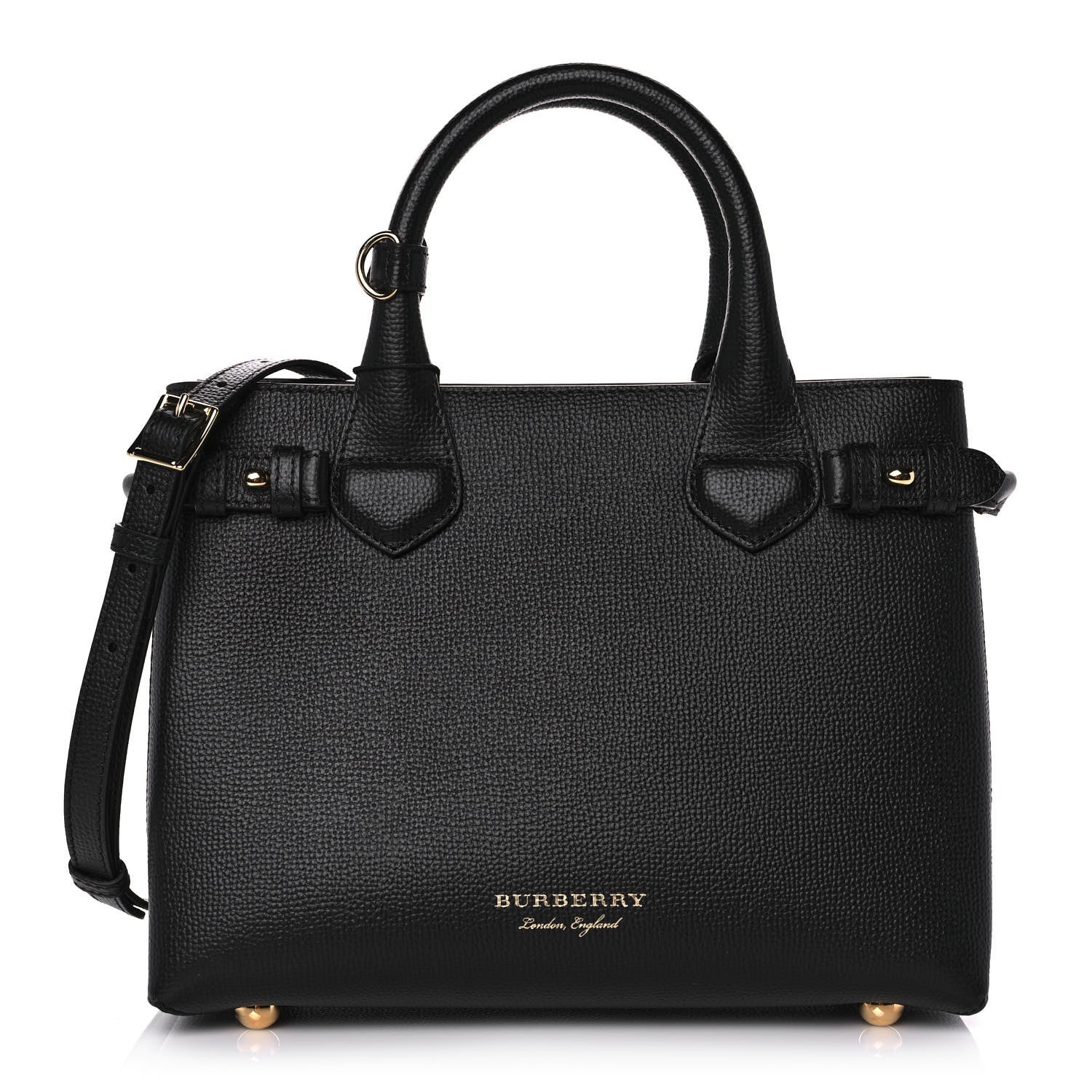 Burberry Grainy Calfskin House Check Small Banner Tote Black 1 of 11