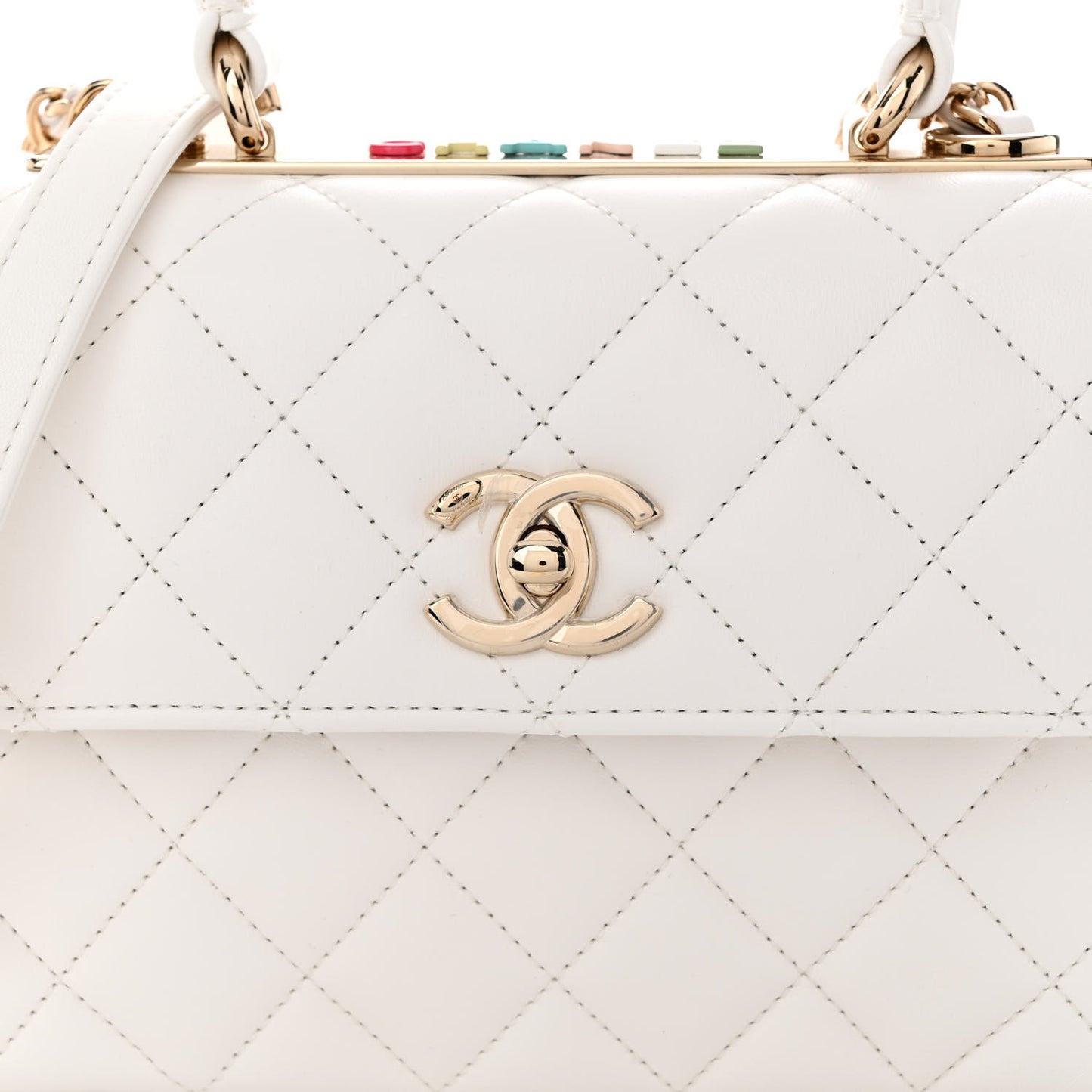 Lambskin Lacquered Quilted Mini Trendy CC Dual Handle Flap Bag White