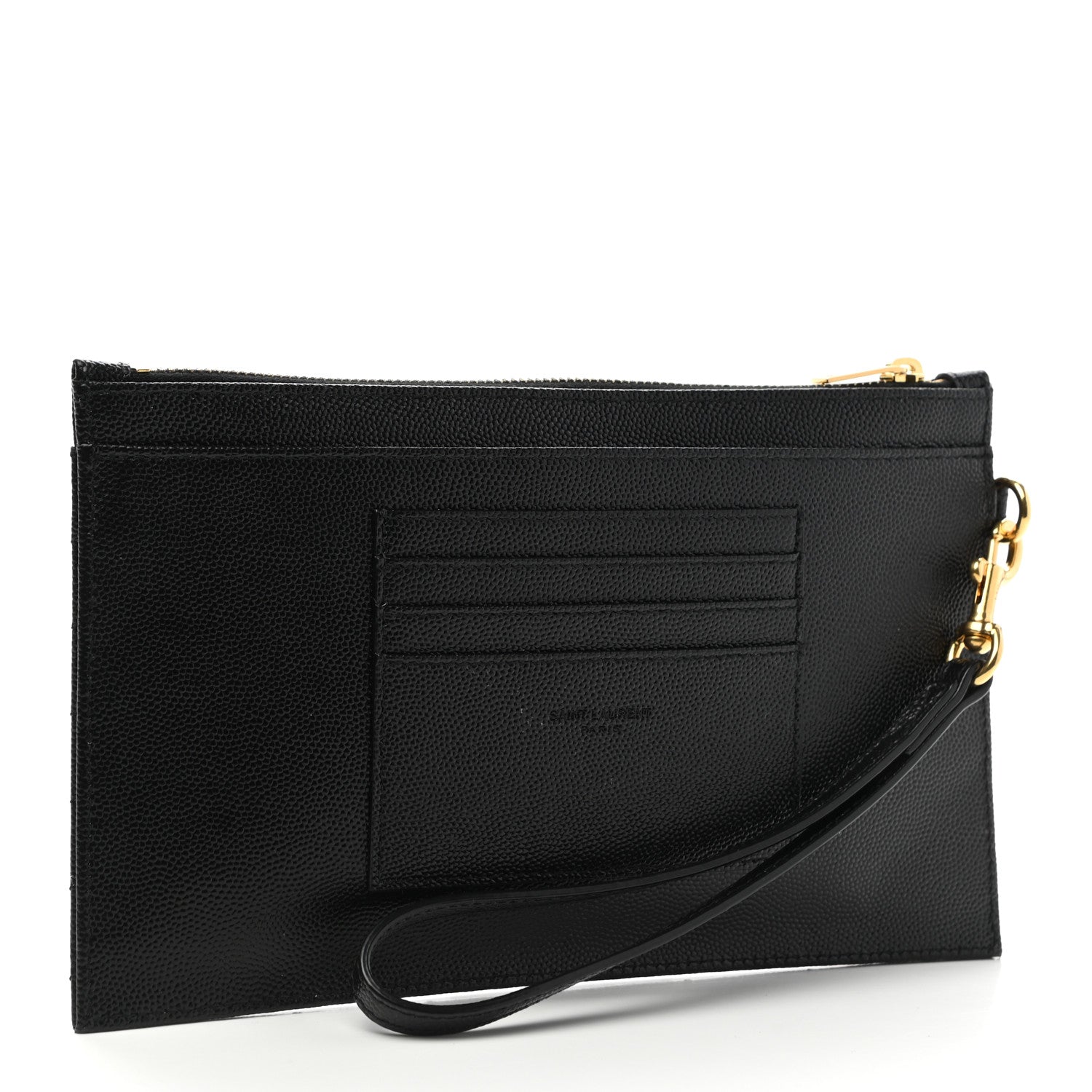 Saint Laurent Grain De Poudre Chevron Monogram Large Bill Pouch Black 3 of 7