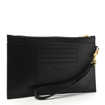 Saint Laurent Grain De Poudre Chevron Monogram Large Bill Pouch Black 3 of 7