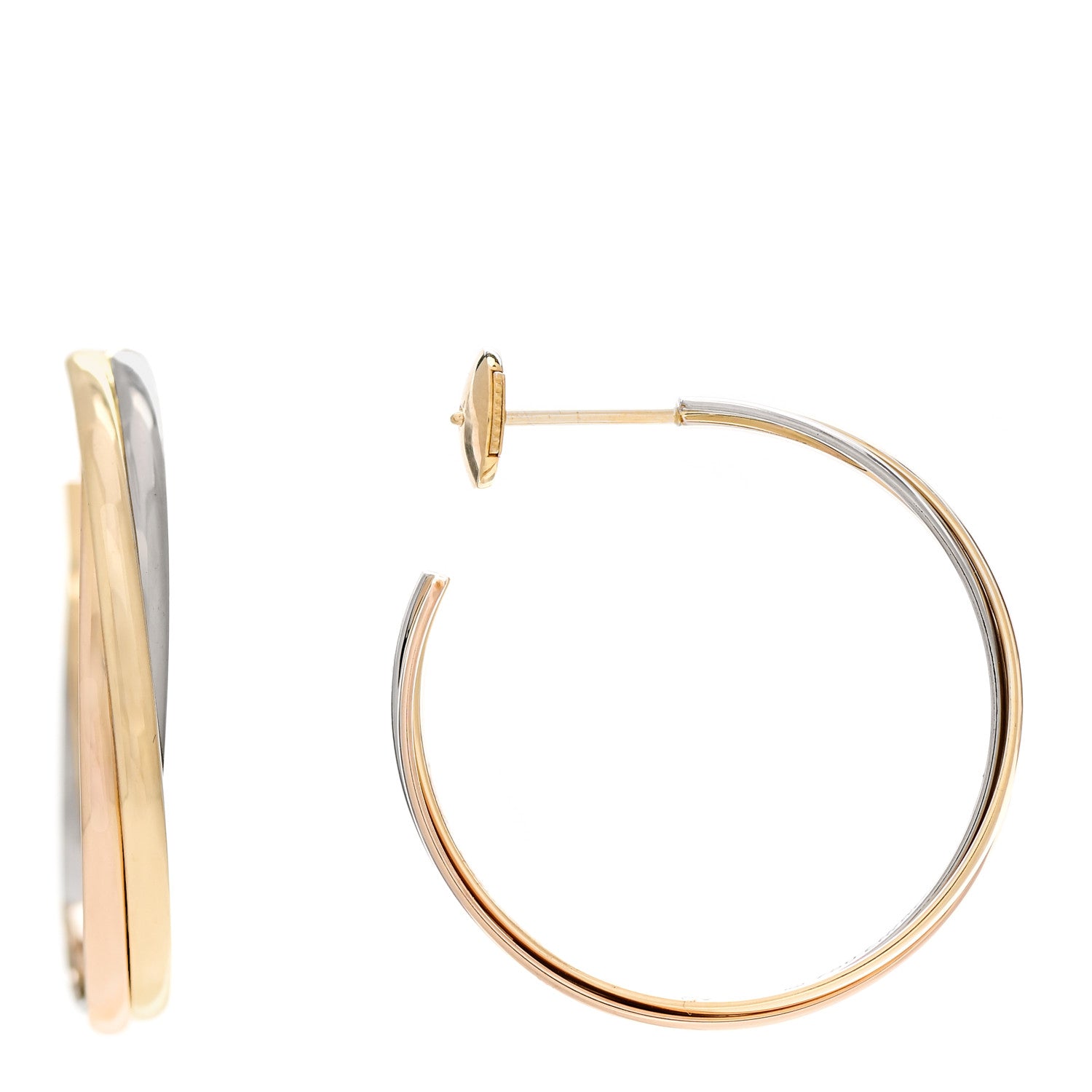 Cartier 18K Pink Yellow White Gold Trinity Hoop Earrings 1 of 5