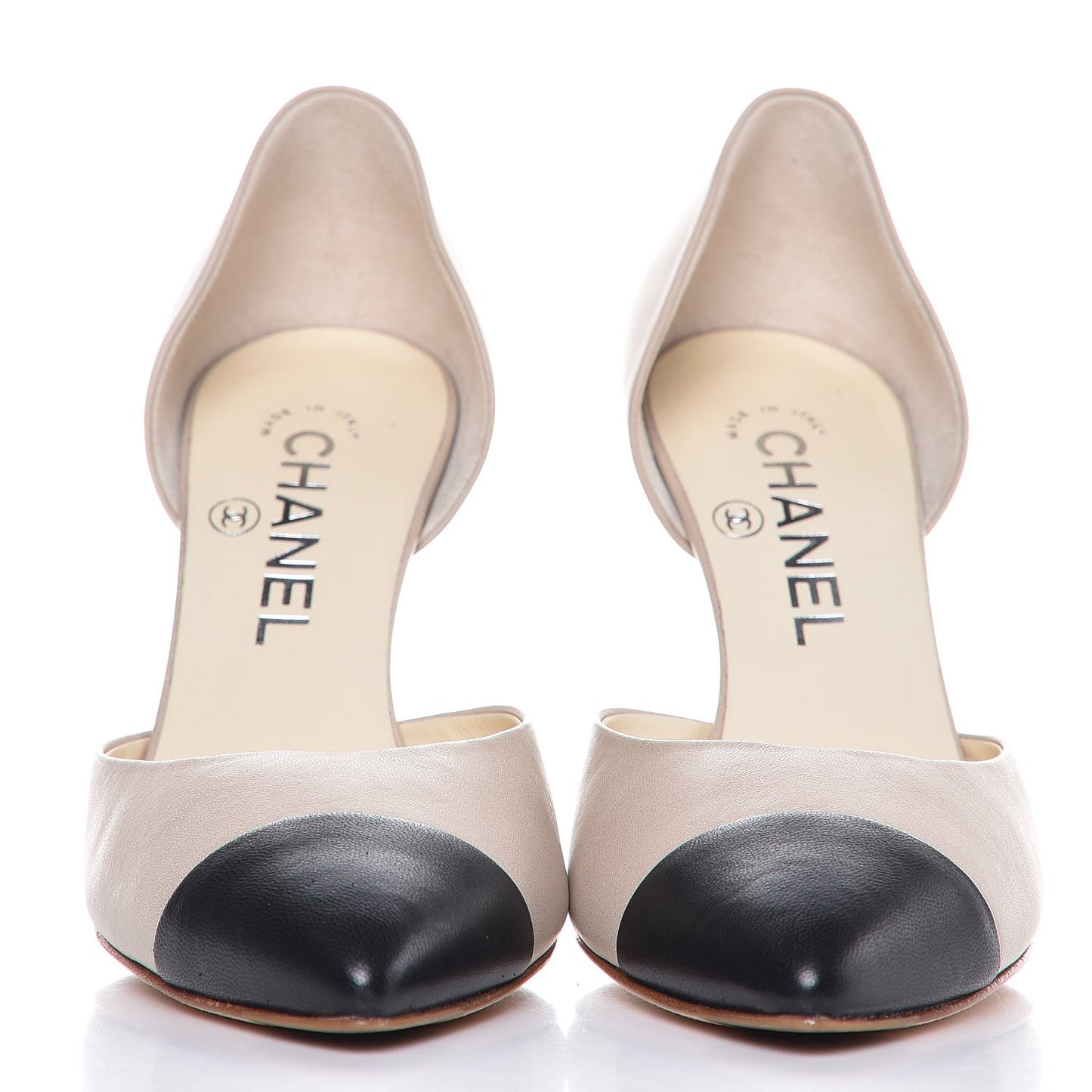 Lambskin Cap Toe d'Orsay Pumps 36.5 Beige Black